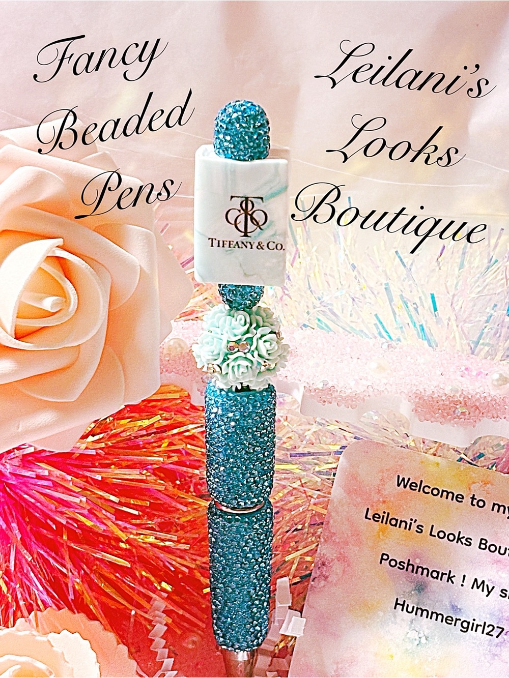 Fancy beaded Pen/gifts/tiffany blue book/flower beads/